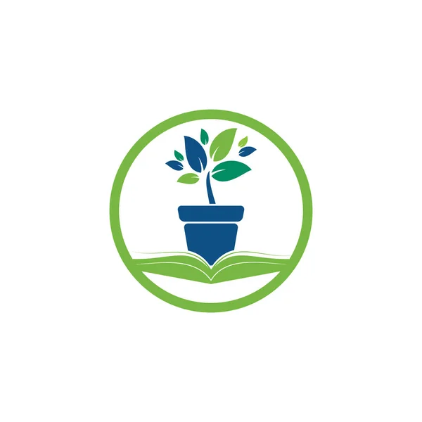 Design Logotipo Vetor Livro Ecológico Livro Logotipo Ícone Vaso Flores — Vetor de Stock