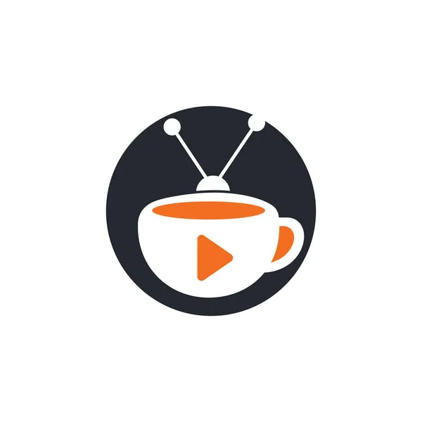 コーヒーテレビベクトルロゴデザイン コーヒーマグカップとテレビのアイコンロゴのコンセプト — ストックベクタ