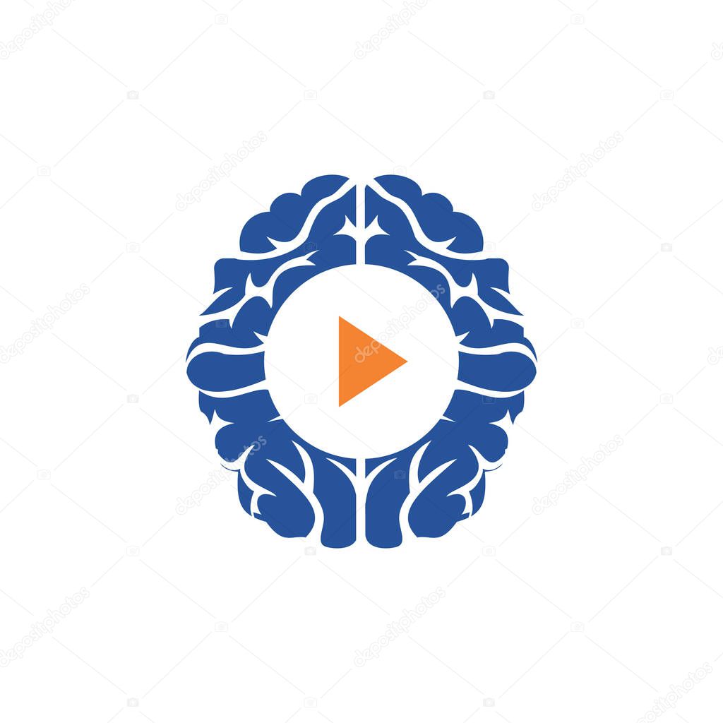 Brain media player vector logo design. Mind play logo template design.
