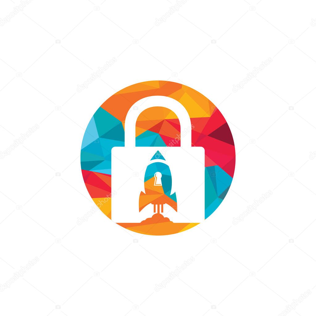 Padlock rocket vector logo design. Security rocket logo concept.