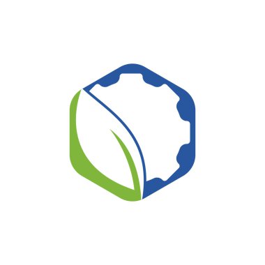 Vites yaprağı vektör logosu tasarımı. Ekoloji teması için soyut konsept, yeşil eko enerji, teknoloji ve sanayi.