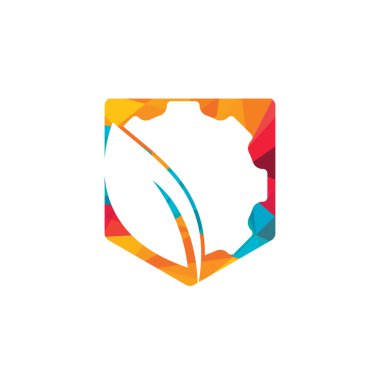 Vites yaprağı vektör logosu tasarımı. Ekoloji teması için soyut konsept, yeşil eko enerji, teknoloji ve sanayi.