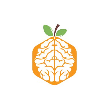 Turuncu beyin vektör logosu tasarımı. Meyve stili beyin logosu.