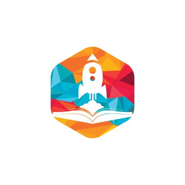 Roket kitabı vektör logosu tasarımı. Hızlı eBook logo şablonu tasarım vektörü.
