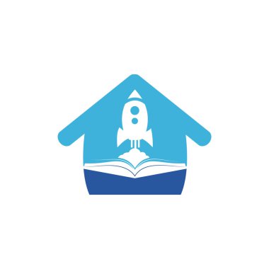 Roket kitabı vektör logosu tasarımı. Hızlı eBook logo şablonu tasarım vektörü.