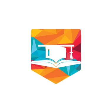 Mezuniyet şapkası ve kitap vektör logosu şablonu. Eğitim logosu kavramı.
