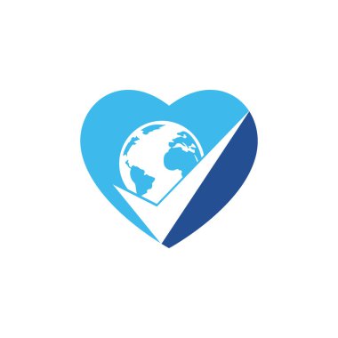 Küre kontrol vektör logosu tasarımı. Tik işareti ve dünya simgesi tasarımı.