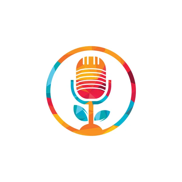 Podcast Yaprağı Doğa Ekoloji Vektör Logosu Tasarımı Mikrofonlu Yapraklı Podcast — Stok Vektör