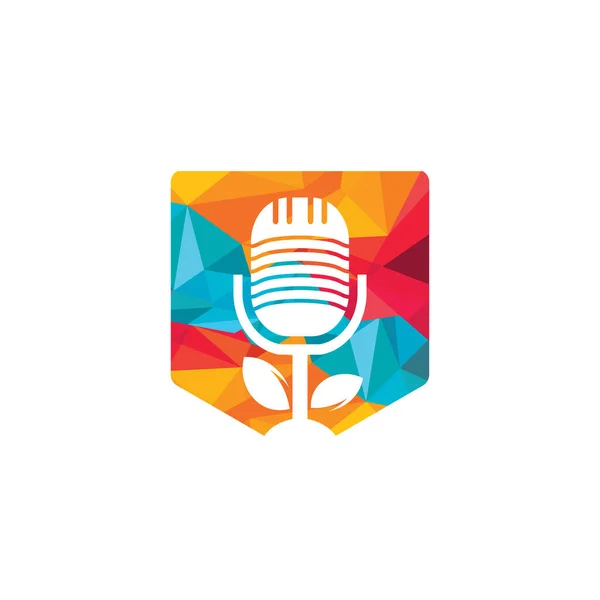 Podcast Yaprağı Doğa Ekoloji Vektör Logosu Tasarımı Mikrofonlu Yapraklı Podcast — Stok Vektör