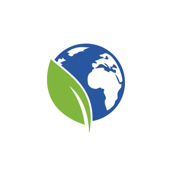 Globe Feuille Vecteur Logo Design Modèle Conception Logotype Biologique Mondial — Image vectorielle