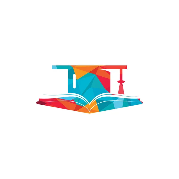 卒業帽子とブックベクトルロゴテンプレート 教育ロゴコンセプト — ストックベクタ