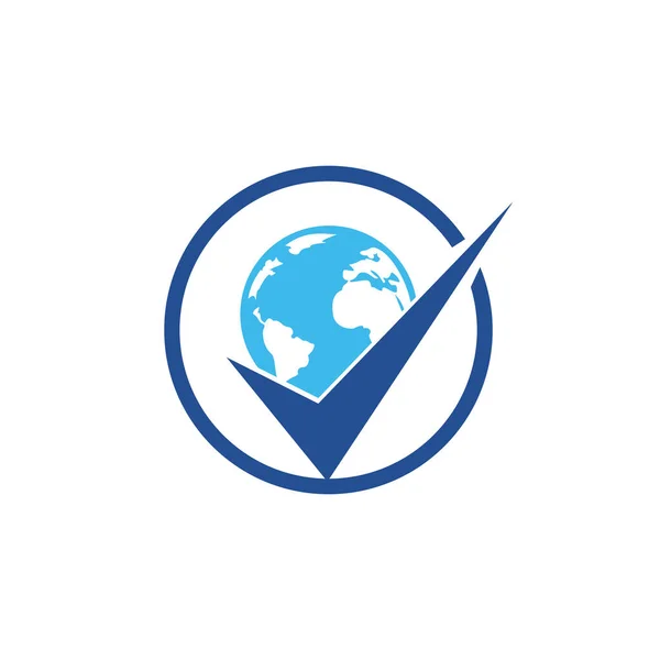 Глобальна Перевірка Векторного Дизайну Логотипу Позначити Позначку Дизайн Піктограм Глобуса — стоковий вектор