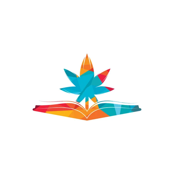 Bok Och Marijuana Symbol Logotyp Mall Lämplig För Medicinsk Utbildning — Stock vektor