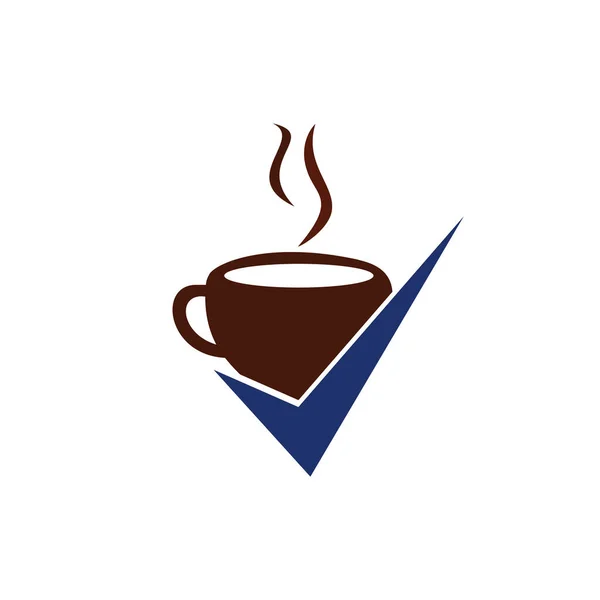 Coffee Check Vektor Logo Design Kaffeetasse Mit Häkchen — Stockvektor