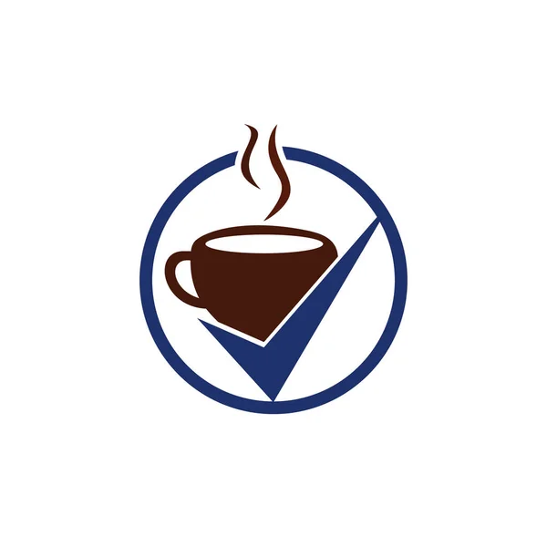 Coffee Check Vektor Logo Design Kaffeetasse Mit Häkchen — Stockvektor