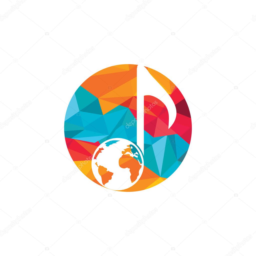 Globe and music note icon logo design. Vector illustration icon with global music media management concept.