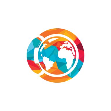 Cep telefonu vektör logosuna sahip dünya. Uluslararası çağrı simgesi logo şablonu tasarımı.