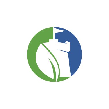 Yaprak ikonu vektör logosuna sahip kale. Doğa Kalesi logosu konsept vektörü tasarladı.