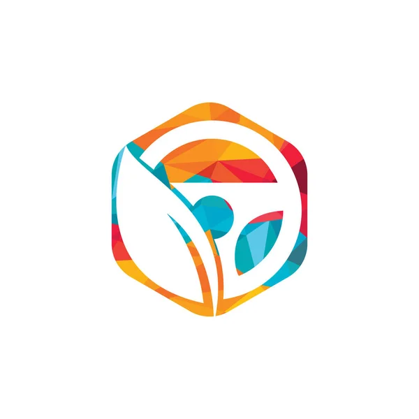 Σχεδιασμός Λογότυπου Φορέα Eco Τιμόνι Τιμόνι Και Οικολογικό Σύμβολο Εικονίδιο — Διανυσματικό Αρχείο