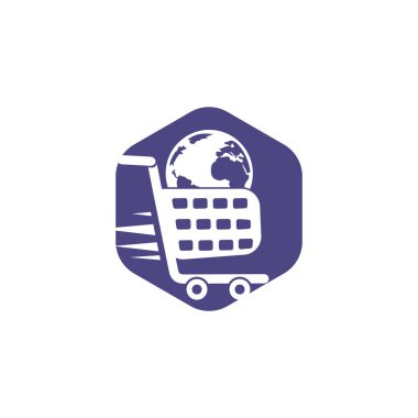 Küresel alışveriş arabası vektör logosu tasarımı. Çevrimiçi Dükkan logosu tasarım kavramı.