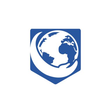 Dünya el logosu. Dünya logosu tasarımını kaydet. Genel bakım logosu kavramı.