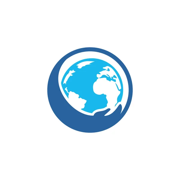 Logotipo Mão Mundial Salvar Design Logotipo Mundo Conceito Logotipo Cuidados — Vetor de Stock
