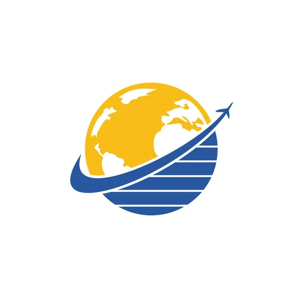 Seyahat Dünyası Vektör Logosu Tasarım Şablonu Uçak Dünya Sembolü Veya — Stok Vektör