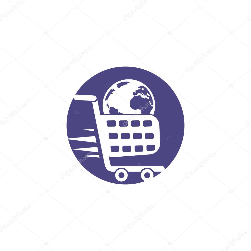 Globe shopping cart vector logo design. Online Shop logo designs concept.