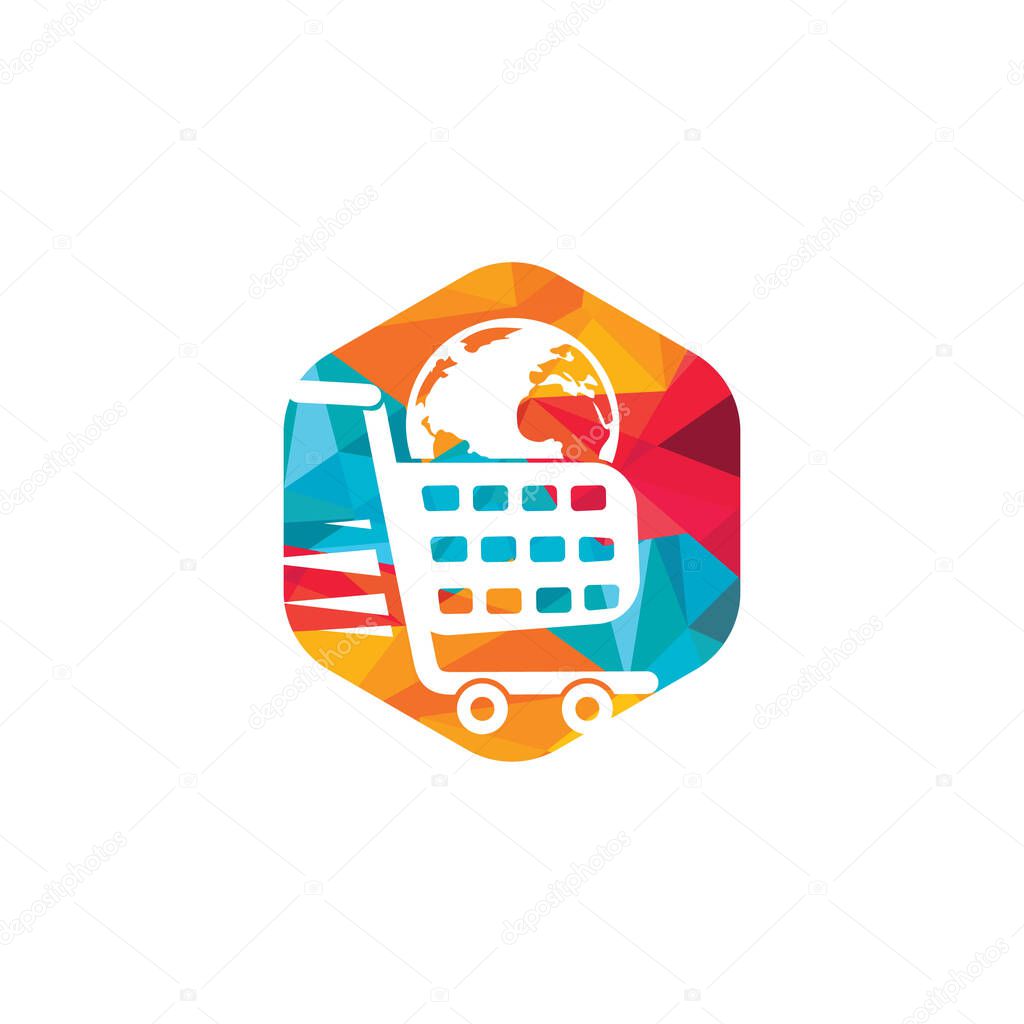 Globe shopping cart vector logo design. Online Shop logo designs concept.