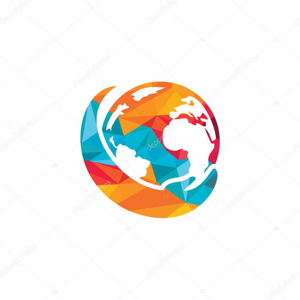 World hand logo. Save world logo design. Global care logo concept.