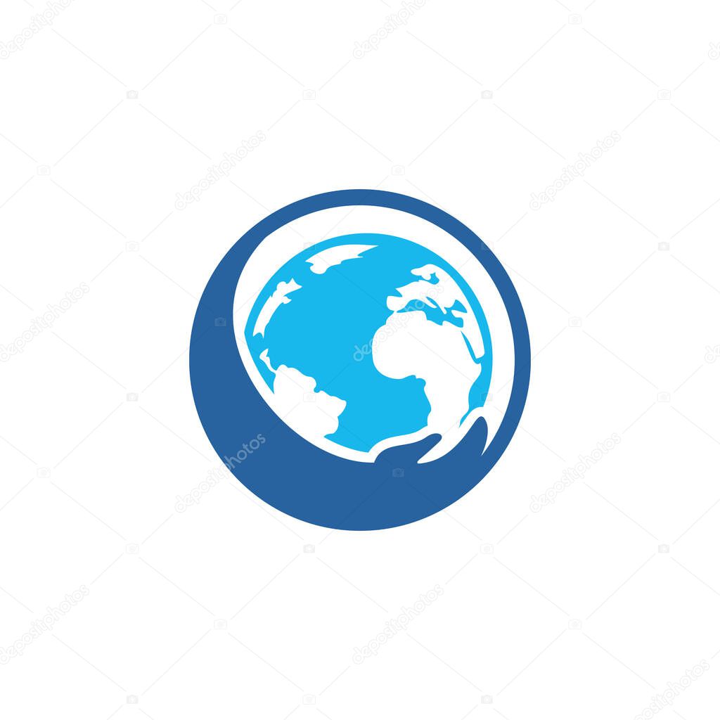 World hand logo. Save world logo design. Global care logo concept.