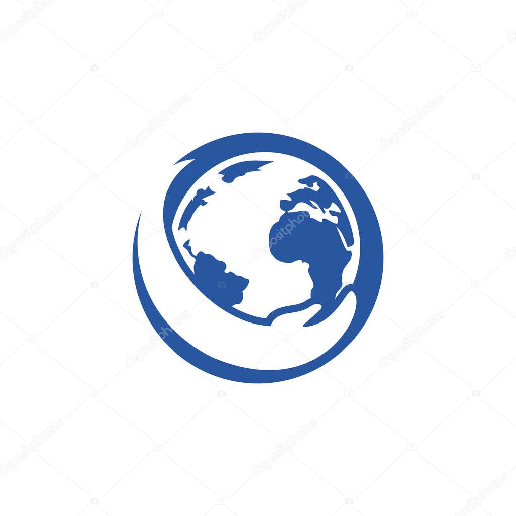 World hand logo. Save world logo design. Global care logo concept.