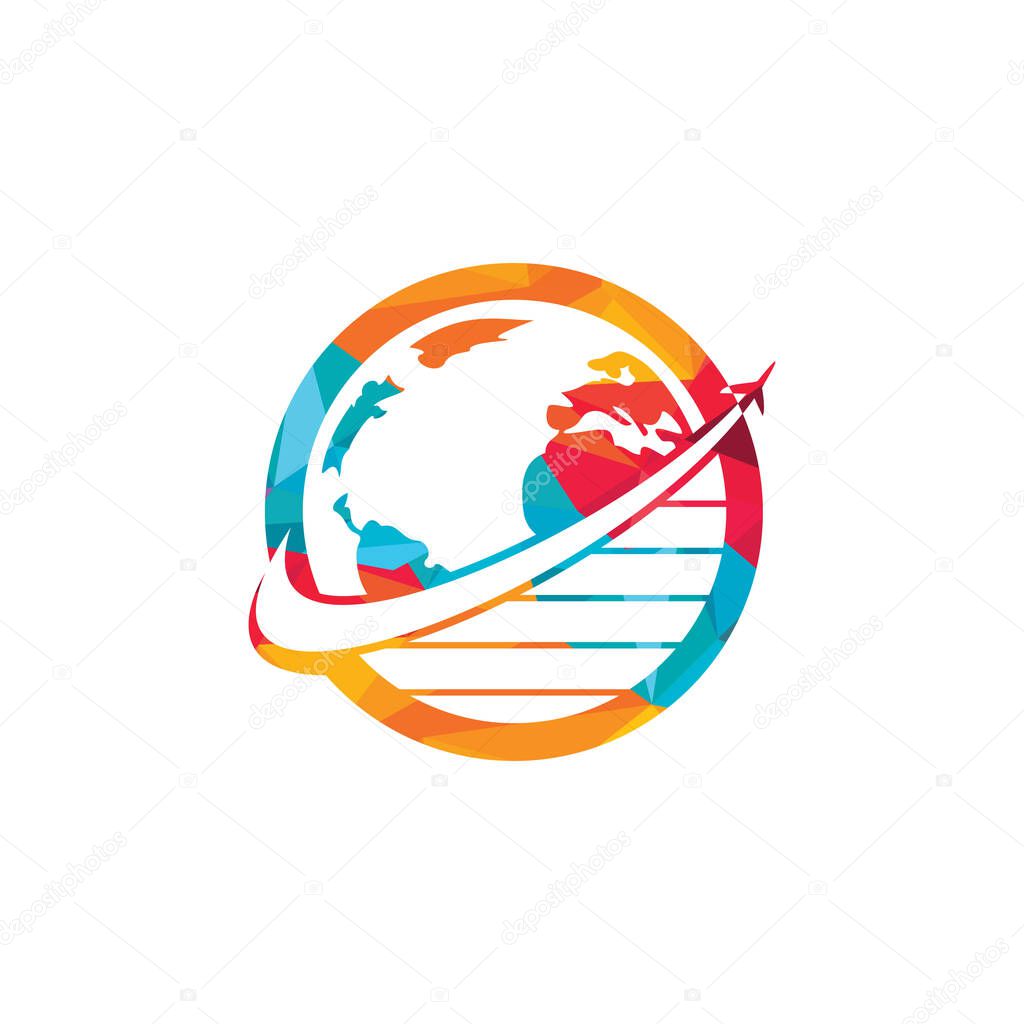 Travel world vector logo design template. Airplane and world symbol or icon.