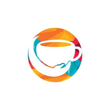 Kahve bakımı vektör logosu tasarımı. Kahve fincanı ve el simgesi tasarımı.