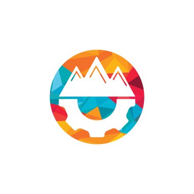 Mountain Gear vektör logosu tasarımı. Doğa ve mekanik sembol veya simge.
