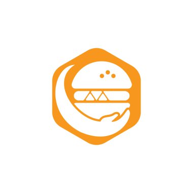 Hamburger bakımı vektör logosu tasarımı. Vektör burger ve el logosu kombinasyonu.