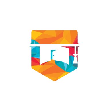 Eğitim okulu vektör logosu tasarımı. Mezuniyet başlığı ve oda simgesi tasarımı.