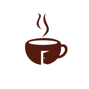 Kahve fincanı ve giriş kapısı simgesi. Kahve dükkanı vektör logosu tasarımı.