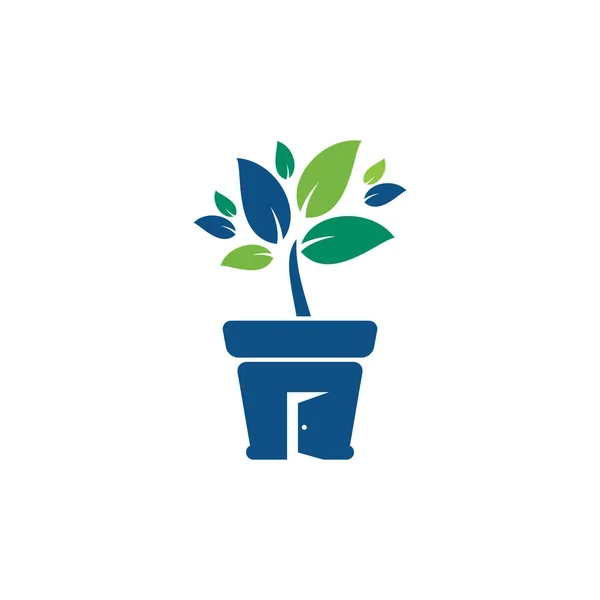 Pot Fleurs Avec Icône Porte Ouverte Logo Design — Image vectorielle