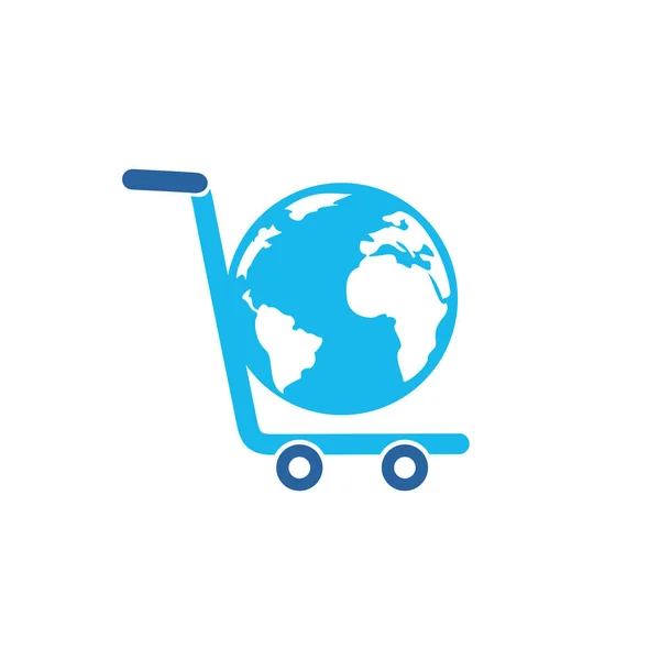 Globe Shopping Cart Logo Vettoriale Design Negozio Online Logo Design — Vettoriale Stock