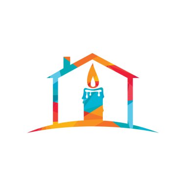 Mum ev şekilli konsept logo tasarımı çizimi. Mum ışığı romantik vektör logosu tasarımı.