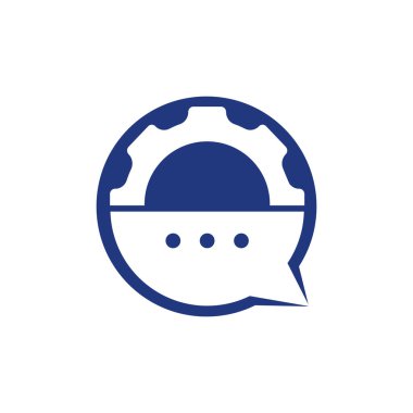 Gear chat vektör logo tasarım şablonu. Vites baloncuğu sohbet vektör logosu.