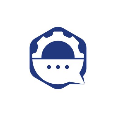 Gear chat vektör logo tasarım şablonu. Vites baloncuğu sohbet vektör logosu.
