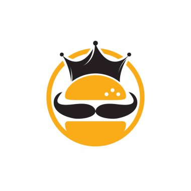 Burger King vektör logosu tasarımı. Taç ve bıyık simgesi olan hamburger logosu.