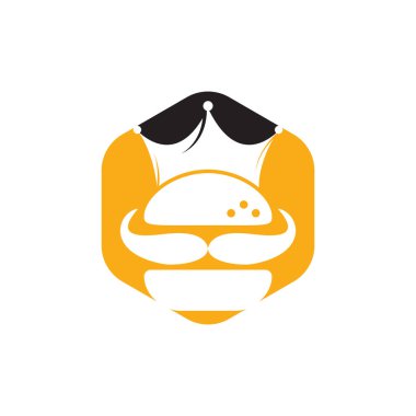 Burger King vektör logosu tasarımı. Taç ve bıyık simgesi olan hamburger logosu.