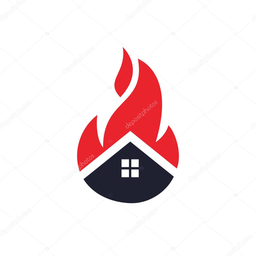 House fire vector logo design template. Preventing fire or fire alarm logo concept.