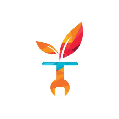 Anahtar yaprağı vektör logosu tasarım şablonu. Mekanik logo tasarımı konsept vektörü.