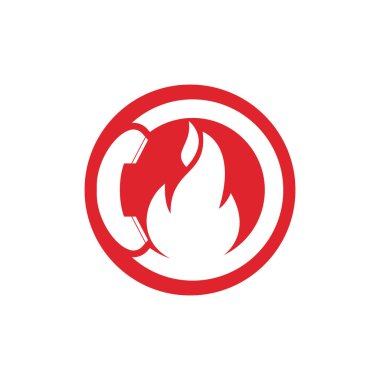 Acil çağrı vektör logosu tasarımı konsepti. El ayarı ve ateş simgesi.