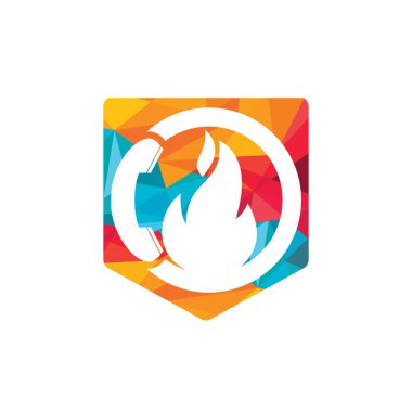 Acil çağrı vektör logosu tasarımı konsepti. El ayarı ve ateş simgesi.