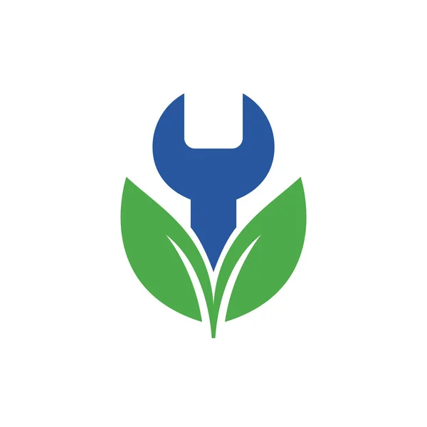 Modelo Design Logotipo Vetor Folha Chave Serviço Reparação Folha Natureza — Vetor de Stock